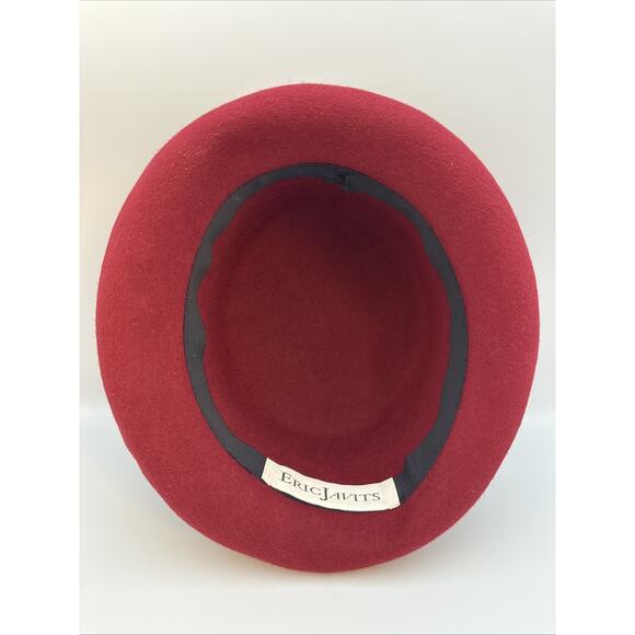 Eric Javits Women's Hat Rounded Crown Burgundy Wool Black Ribbon Braided Trim - Picture 5 of 6